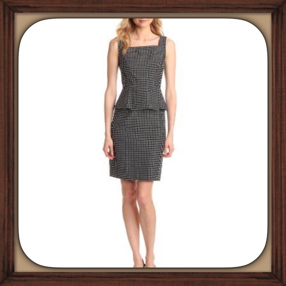 Anne Klein Dresses & Skirts - Anne Klein Black White Polka Dots Peplum Dress EUC